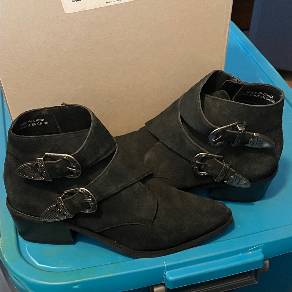 Urban Outfitters Talia Black Suede Ankle Booties with Buckle Straps